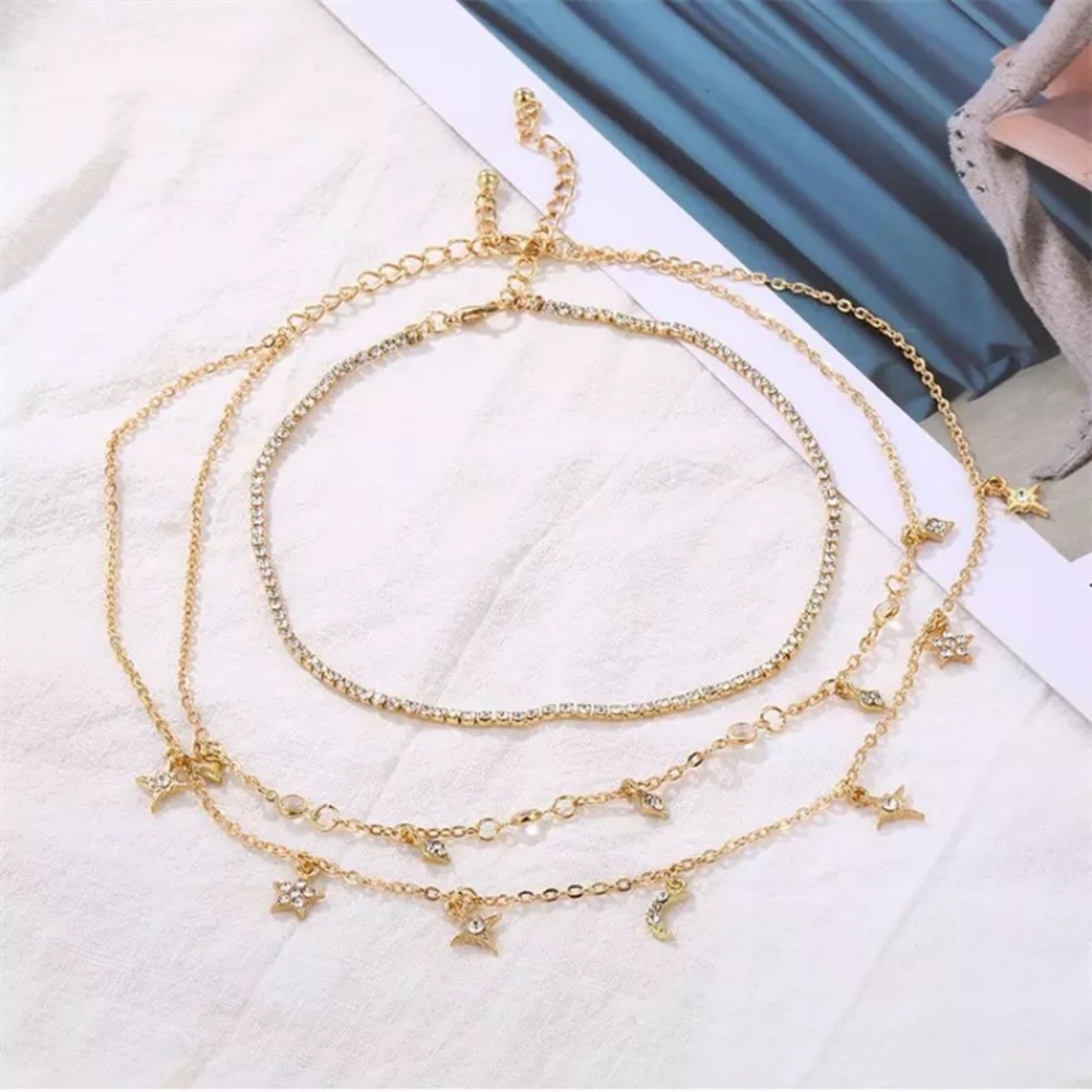“Moon Child” Starry Diamond Night Sky Layered Trendy Gold Festival Necklace - Picture 5 of 6